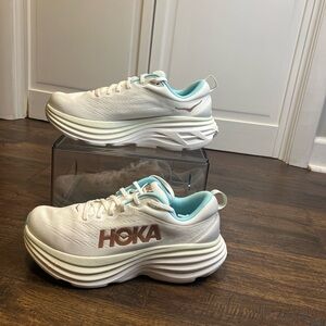 HOKA Bondi 8 Women’s Athletic Sneaker Size Women’s 10B Color Frost/Rose Gold